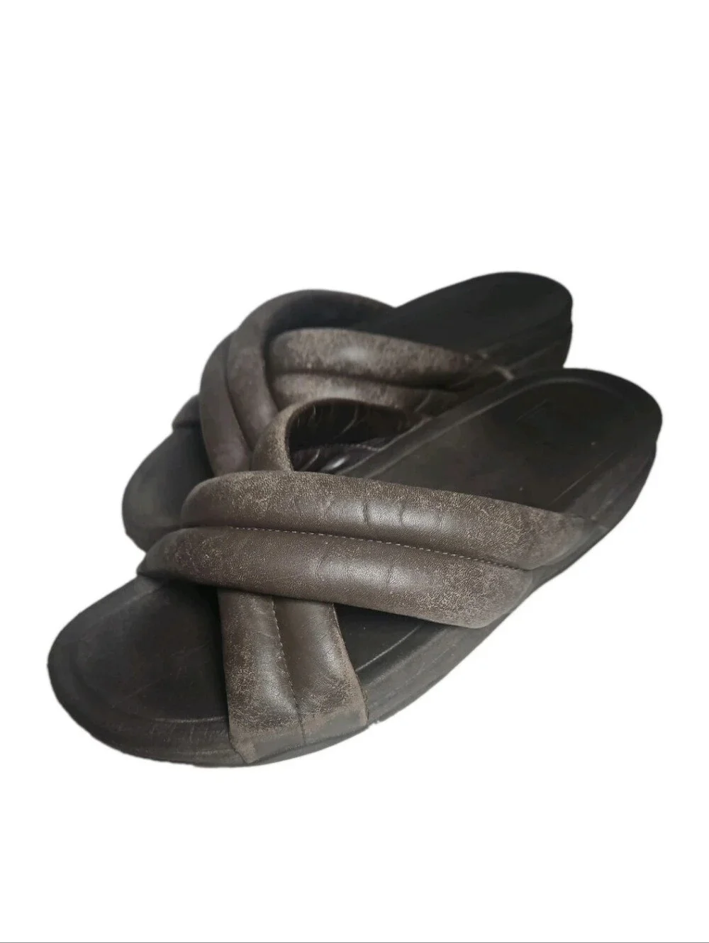 FitFlop men Brown Leather Slide Sandals Slip-On Solid 10.5 Standard[8D